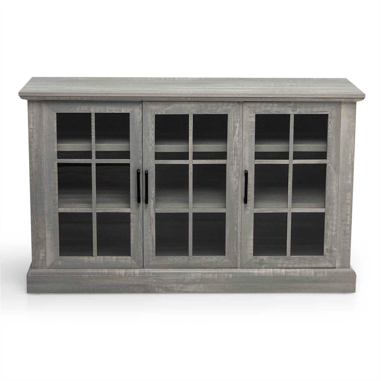 Wooden Kitchen Sideboard with 3 Glass Doors and Adjustable Shelves-Grey