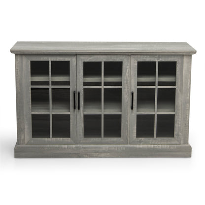 Wooden Kitchen Sideboard with 3 Glass Doors and Adjustable Shelves-Grey