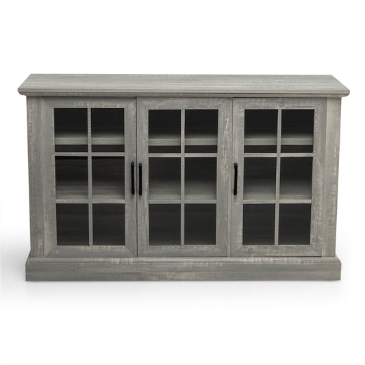 Wooden Kitchen Sideboard with 3 Glass Doors and Adjustable Shelves-Grey