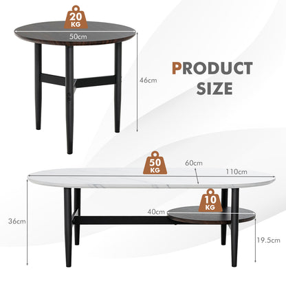 2 Pieces Stacking Coffee Table Set with Faux Marble Top-White