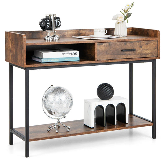 Long Console Table with Drawer and Anti-Tipping Kit-Rustic Brown