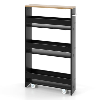 4-Tier Slide-out Rolling Slim Storage Trolley for Kitchen Dining Room-Black