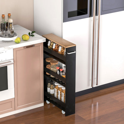 4-Tier Slide-out Rolling Slim Storage Trolley for Kitchen Dining Room-Black