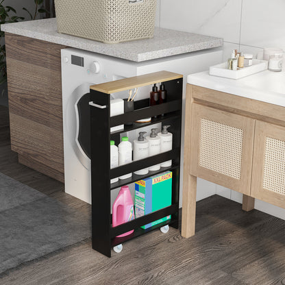 4-Tier Slide-out Rolling Slim Storage Trolley for Kitchen Dining Room-Black