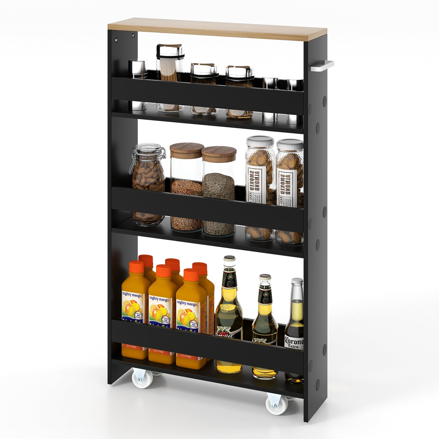 4-Tier Slide-out Rolling Slim Storage Trolley for Kitchen Dining Room-Black