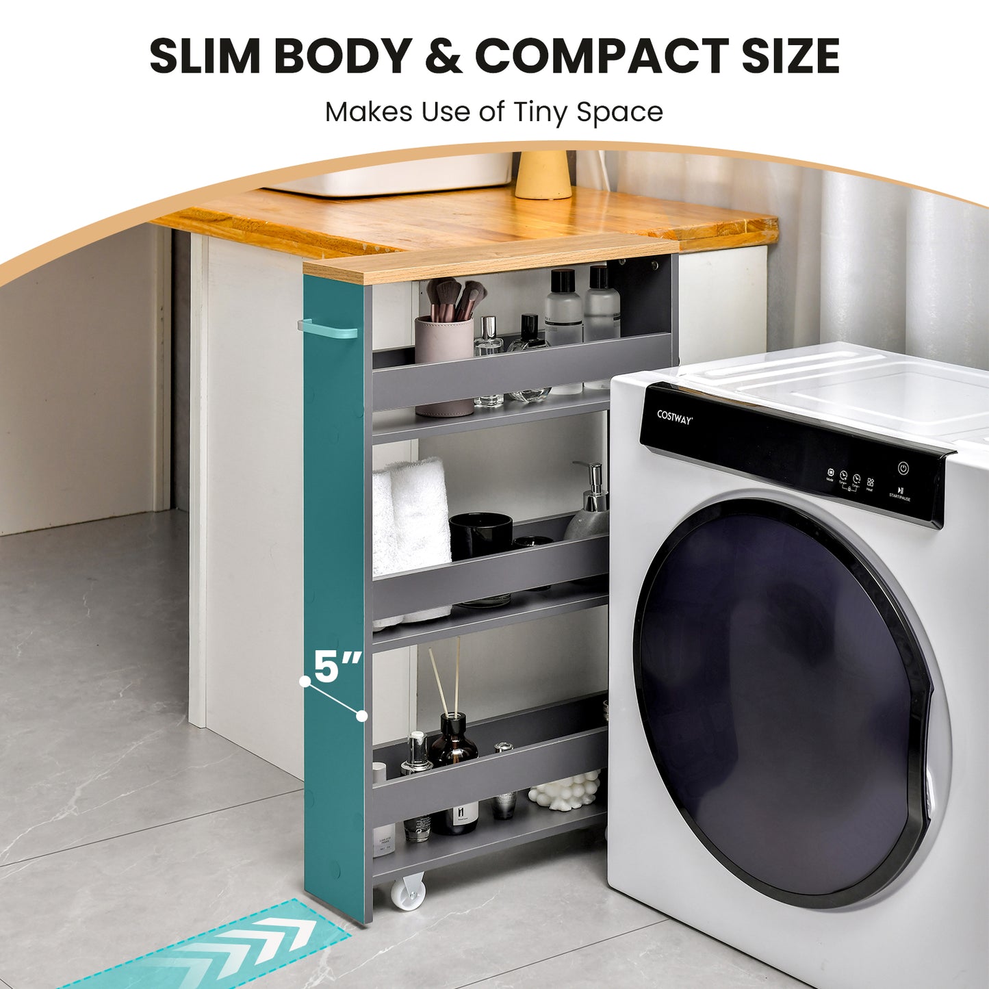 4-Tier Slide-out Rolling Slim Storage Trolley for Kitchen Dining Room-Grey