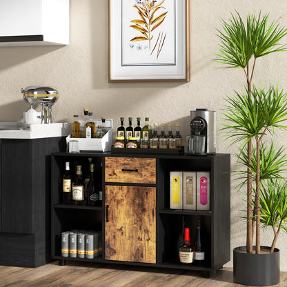 Industrial Buffet Sideboard with Door Drawer and 4 Open Cubbies-Brown