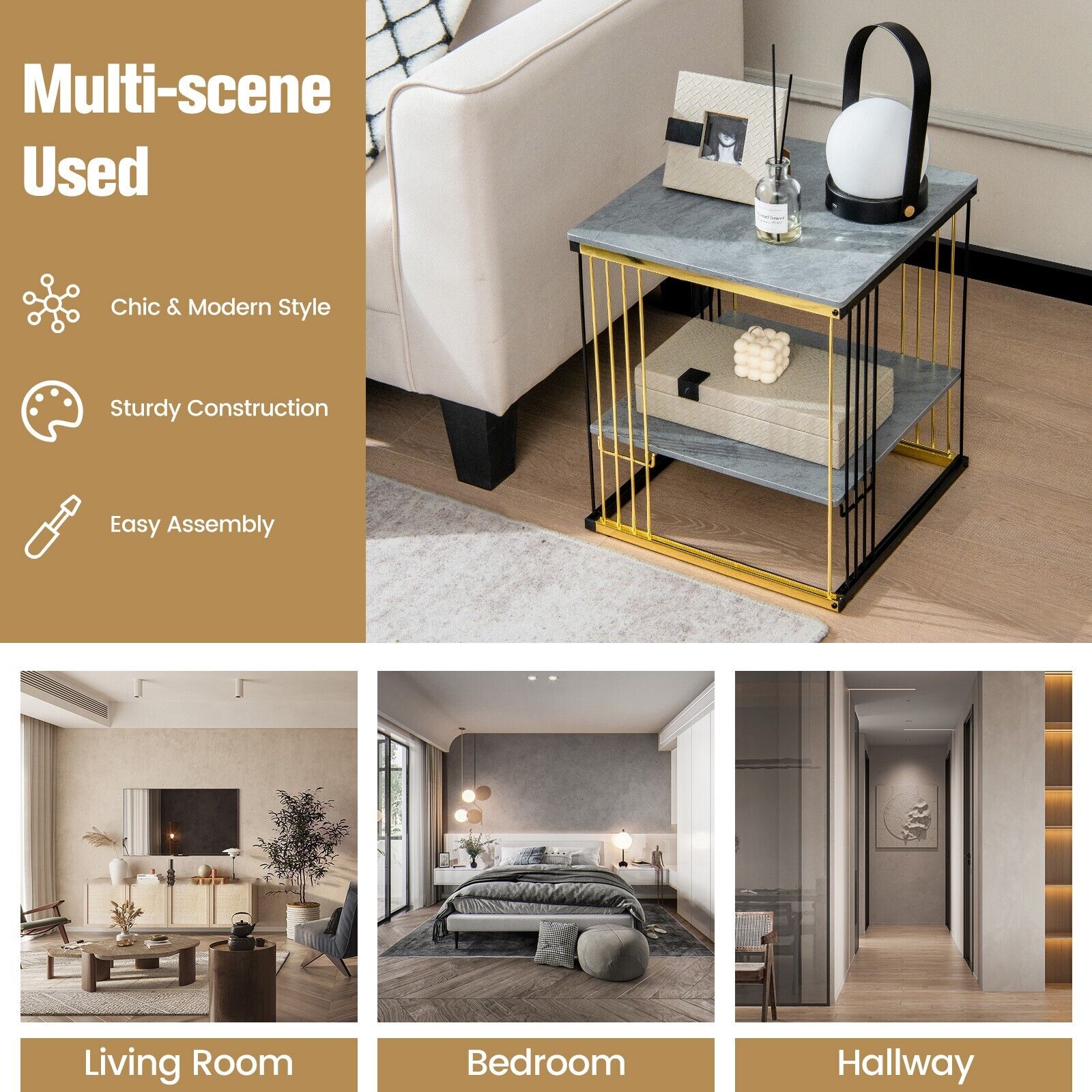 2-Tier Square Side End Table with Storage Shelf