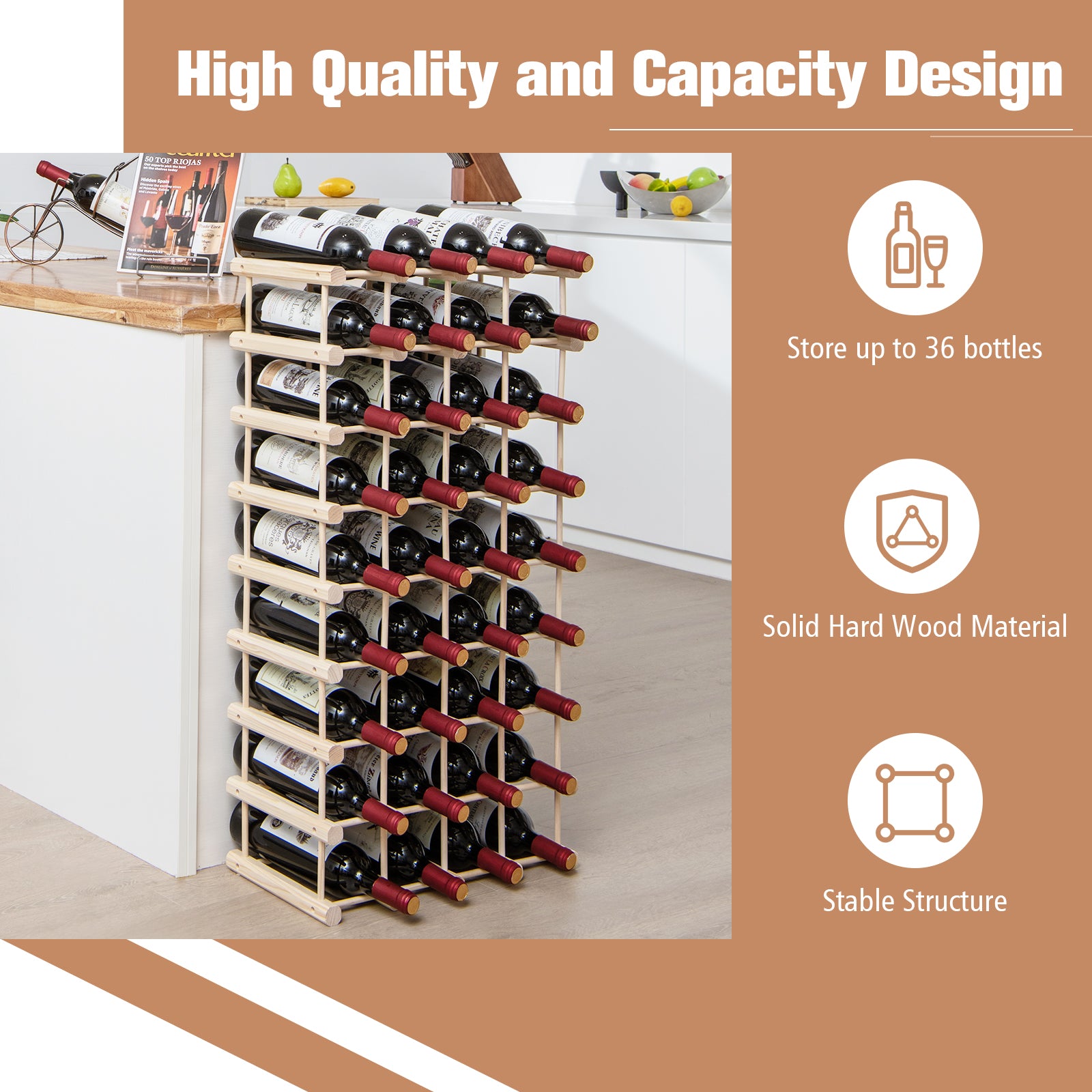 36-Bottle Wine Rack for Home Bar Pantry