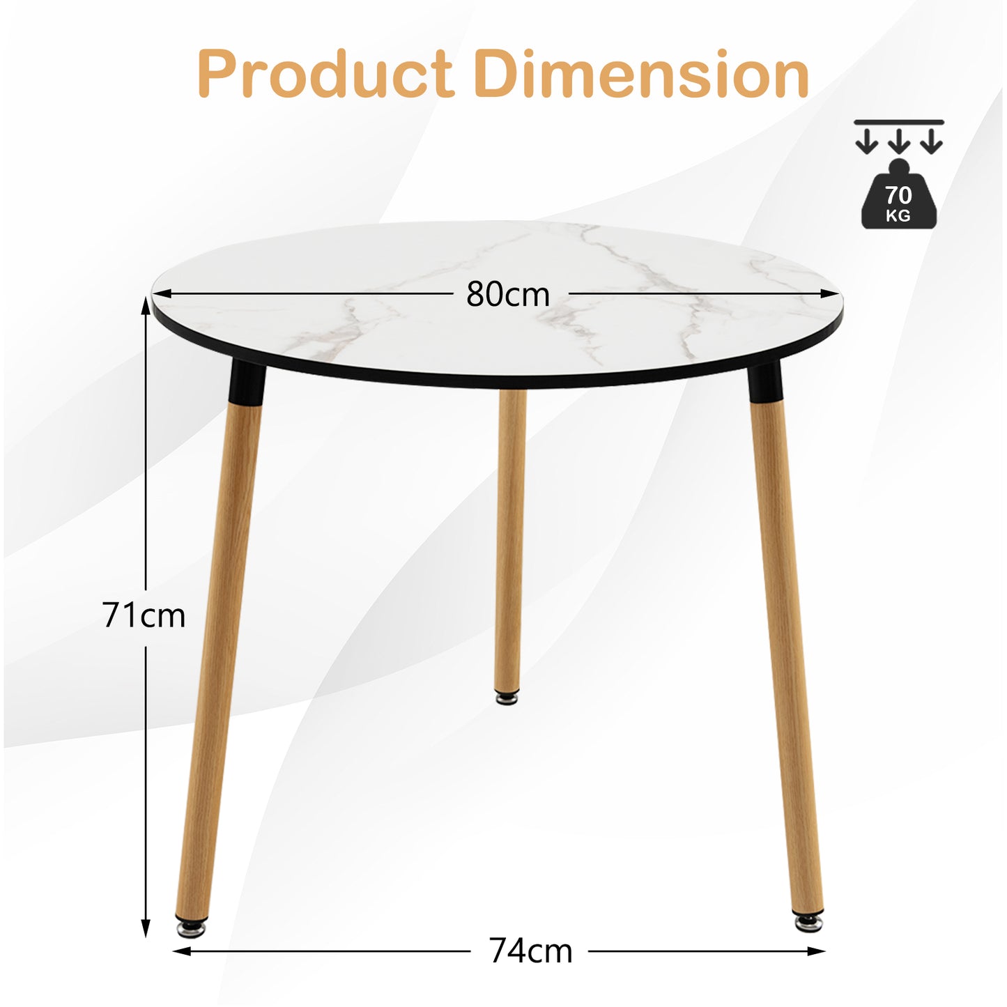 Modern Round Side Table with Faux Marble Pattern Tabletop and Anti-rust Steel Legs-White