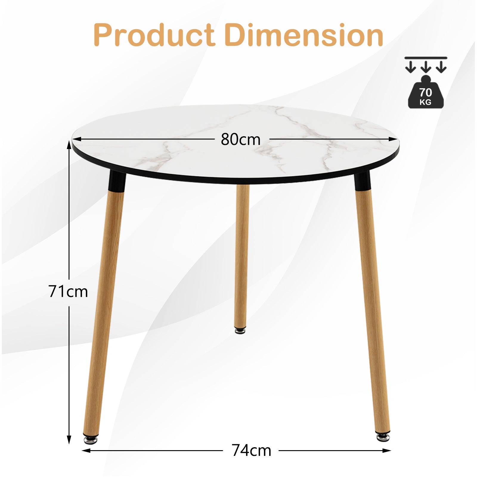 Modern Round Side Table with Faux Marble Pattern Tabletop and Anti-rust Steel Legs-White