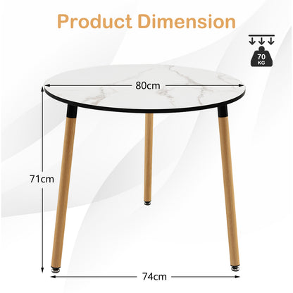 Modern Round Side Table with Faux Marble Pattern Tabletop and Anti-rust Steel Legs-White