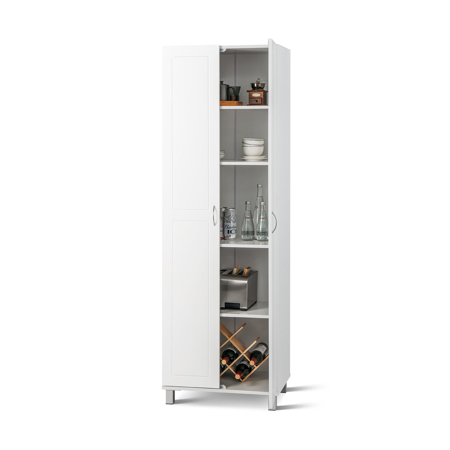 187cm Tall Kitchen Cupboard with Adjustable Shelves-White
