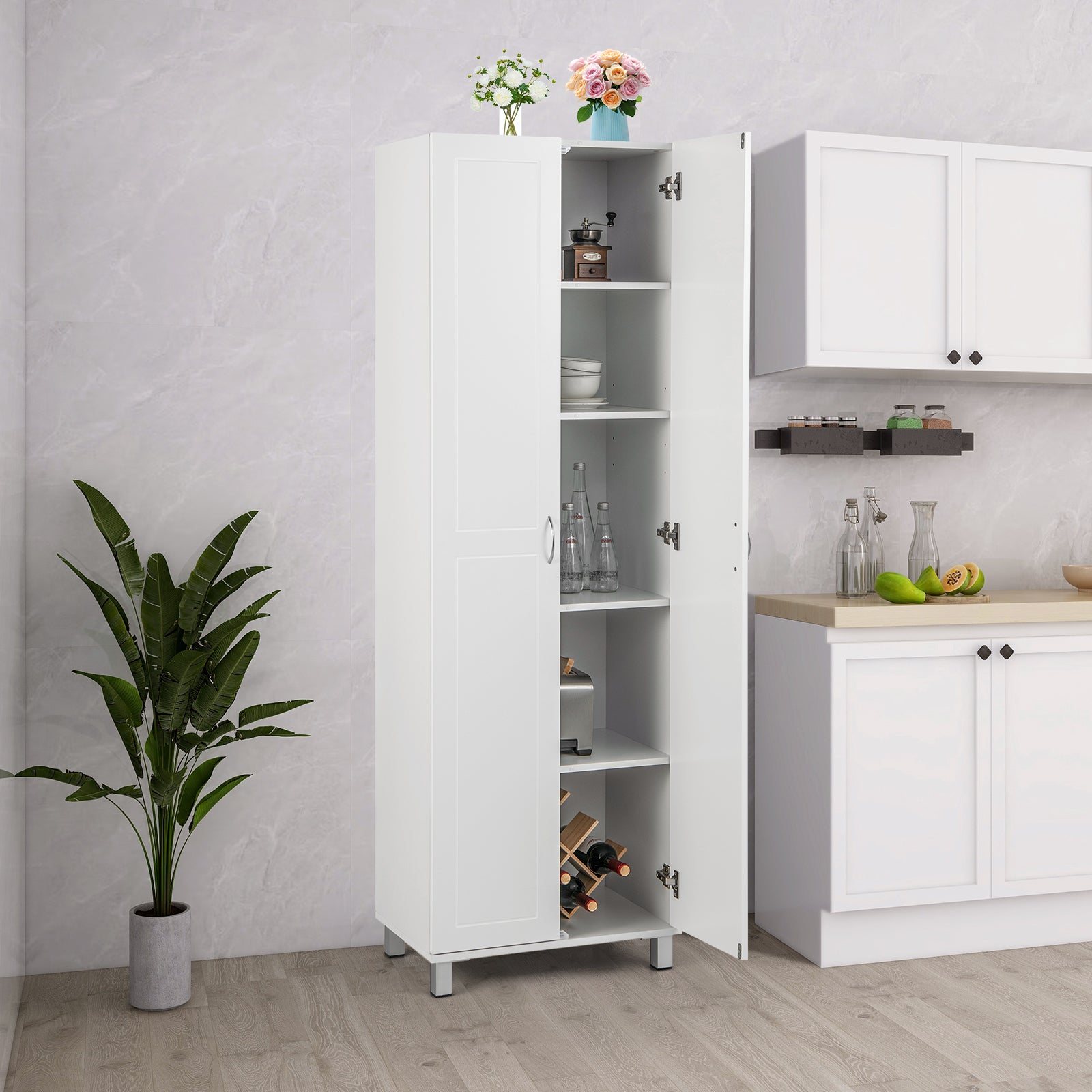 187cm Tall Kitchen Cupboard with Adjustable Shelves-White