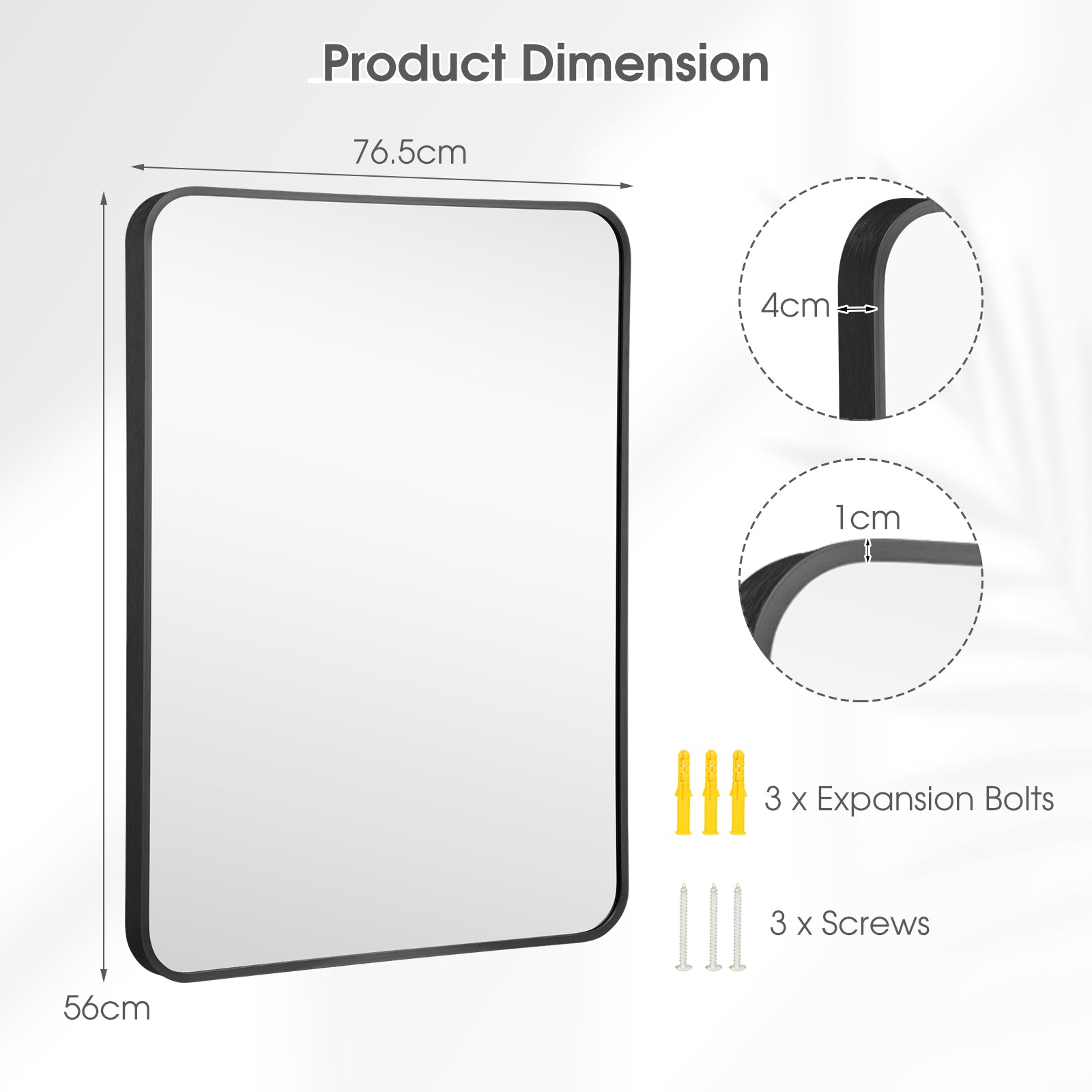 Metal Frame Rectangular Wall Mirror for Bedroom Living Room Entryway-Black