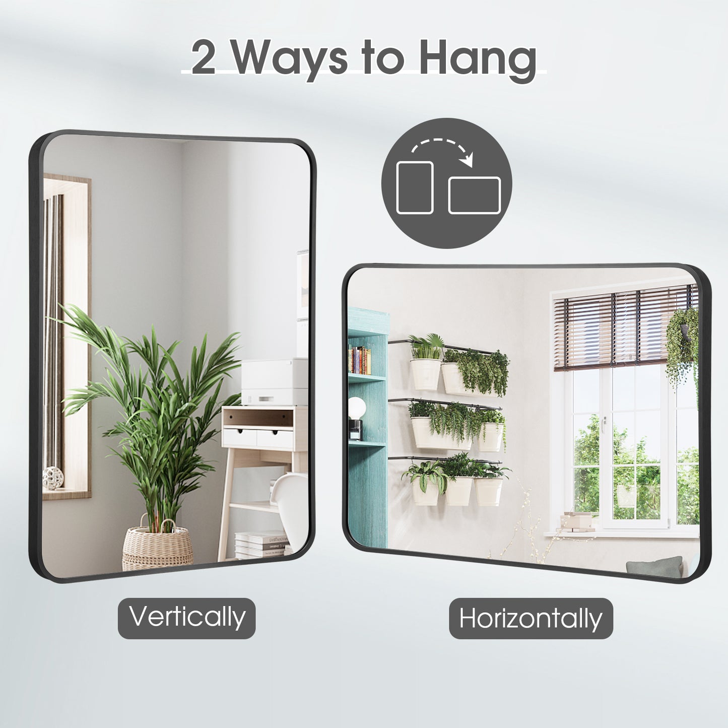 Metal Frame Rectangular Wall Mirror for Bedroom Living Room Entryway-Black