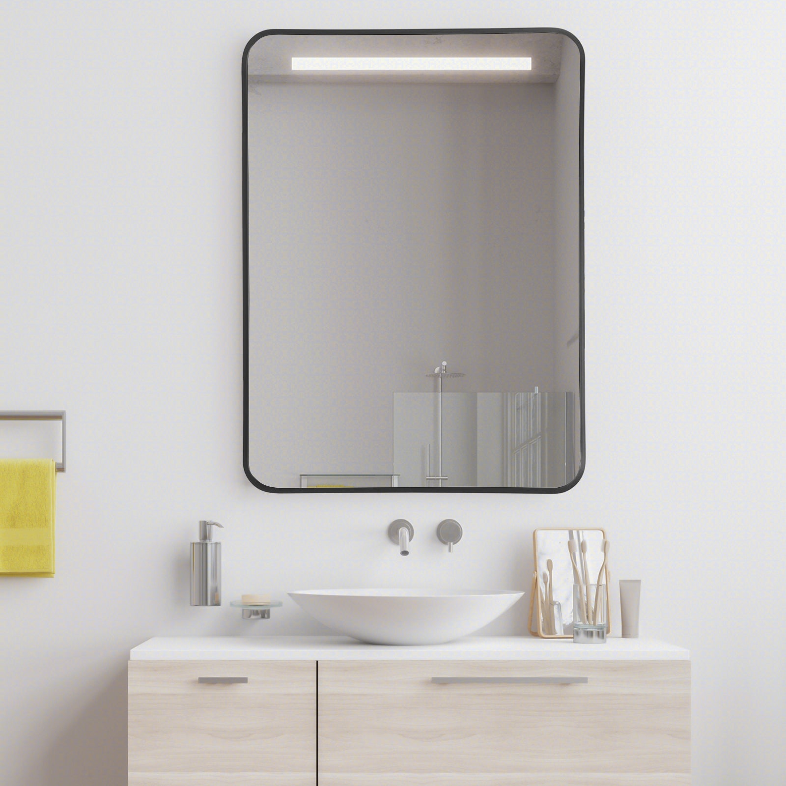 Metal Frame Rectangular Wall Mirror for Bedroom Living Room Entryway-Black