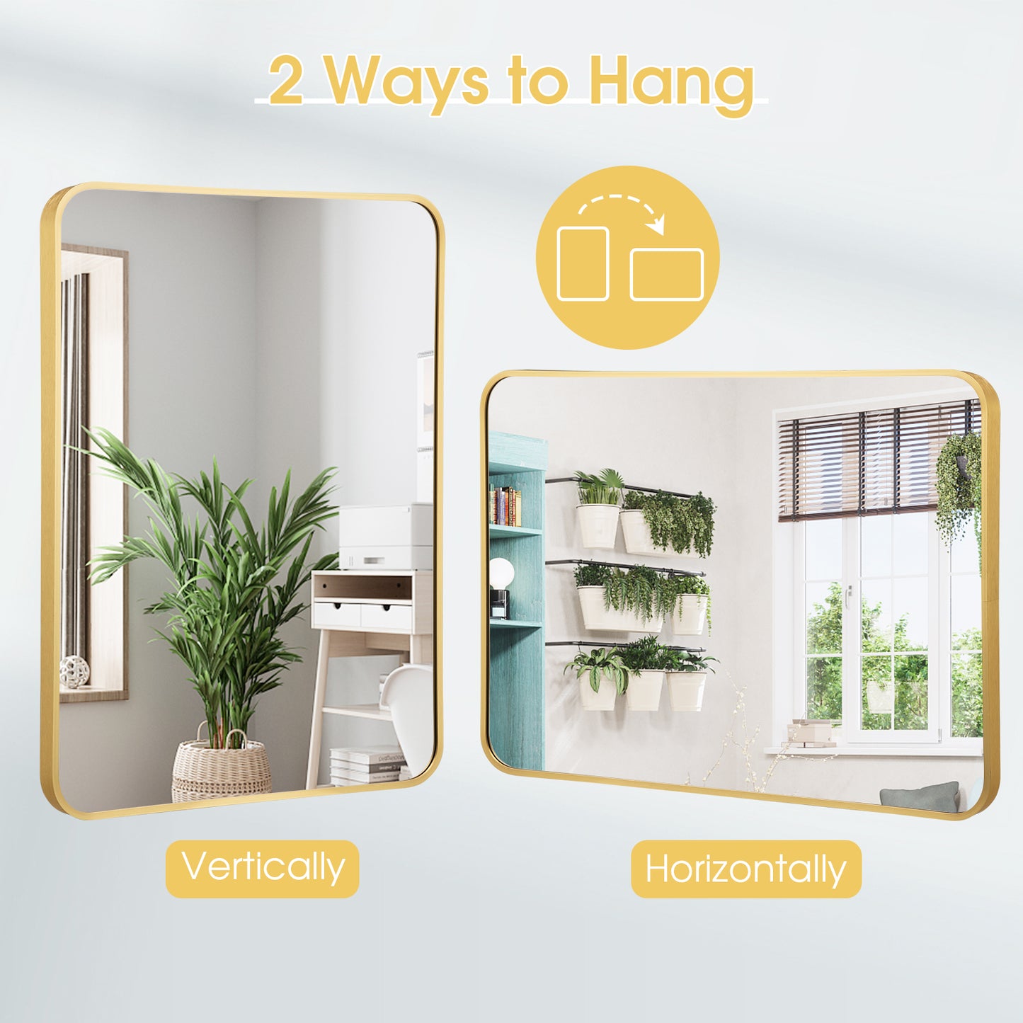 Metal Frame Rectangular Wall Mirror for Bedroom Living Room Entryway-Golden