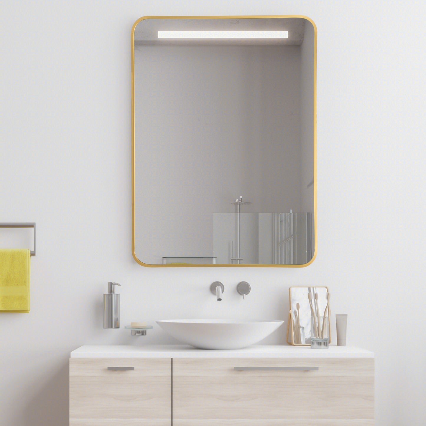 Metal Frame Rectangular Wall Mirror for Bedroom Living Room Entryway-Golden