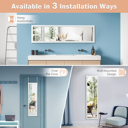 Full Length Over the Door Mirror with Hanging Hooks for Bedroom-White