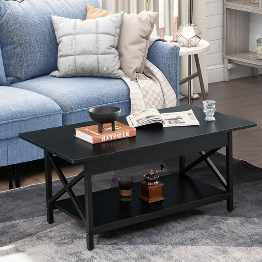 2-Tier Industrial Coffee Table for Living Room Bedroom Office-Black