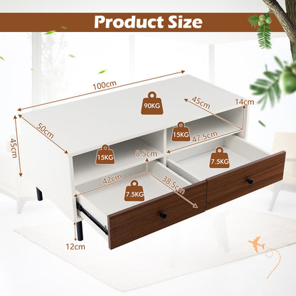 Rectangle Sofa Tea Table with Sturdy Metal Legs for Home Office-White