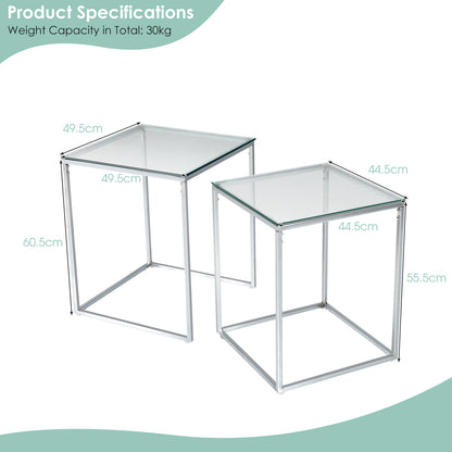 Nesting Coffee Tables Set of 2 for Living Room Bedroom Office -Silver