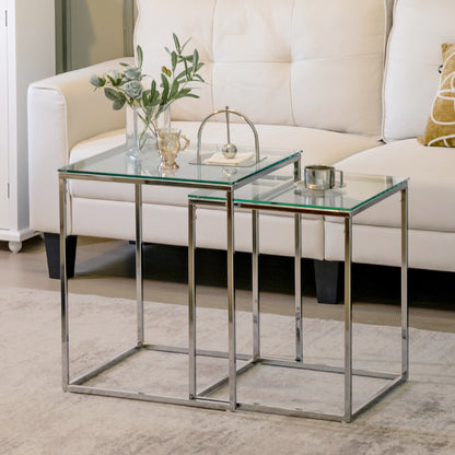Nesting Coffee Tables Set of 2 for Living Room Bedroom Office -Silver