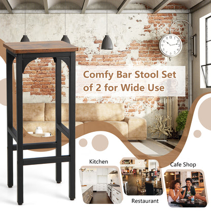 30 x 30 x 71cm Bar Stools Set of 2 with Footrest and Adjustable Pads-Rustic Brown