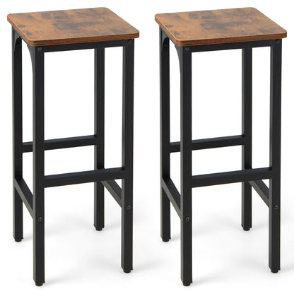 30 x 30 x 71cm Bar Stools Set of 2 with Footrest and Adjustable Pads-Rustic Brown