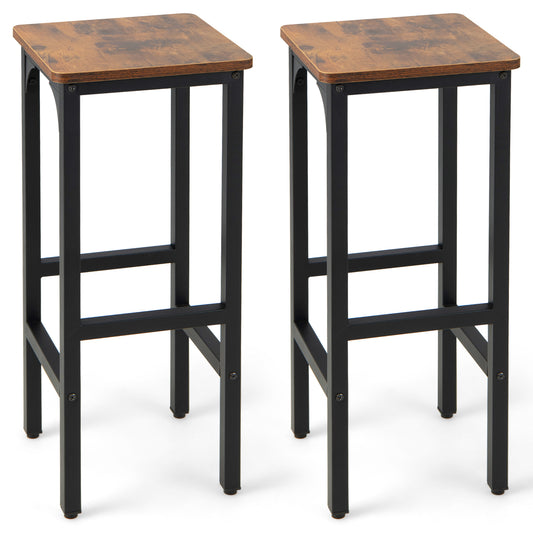 30 x 30 x 71cm Bar Stools Set of 2 with Footrest and Adjustable Pads-Rustic Brown