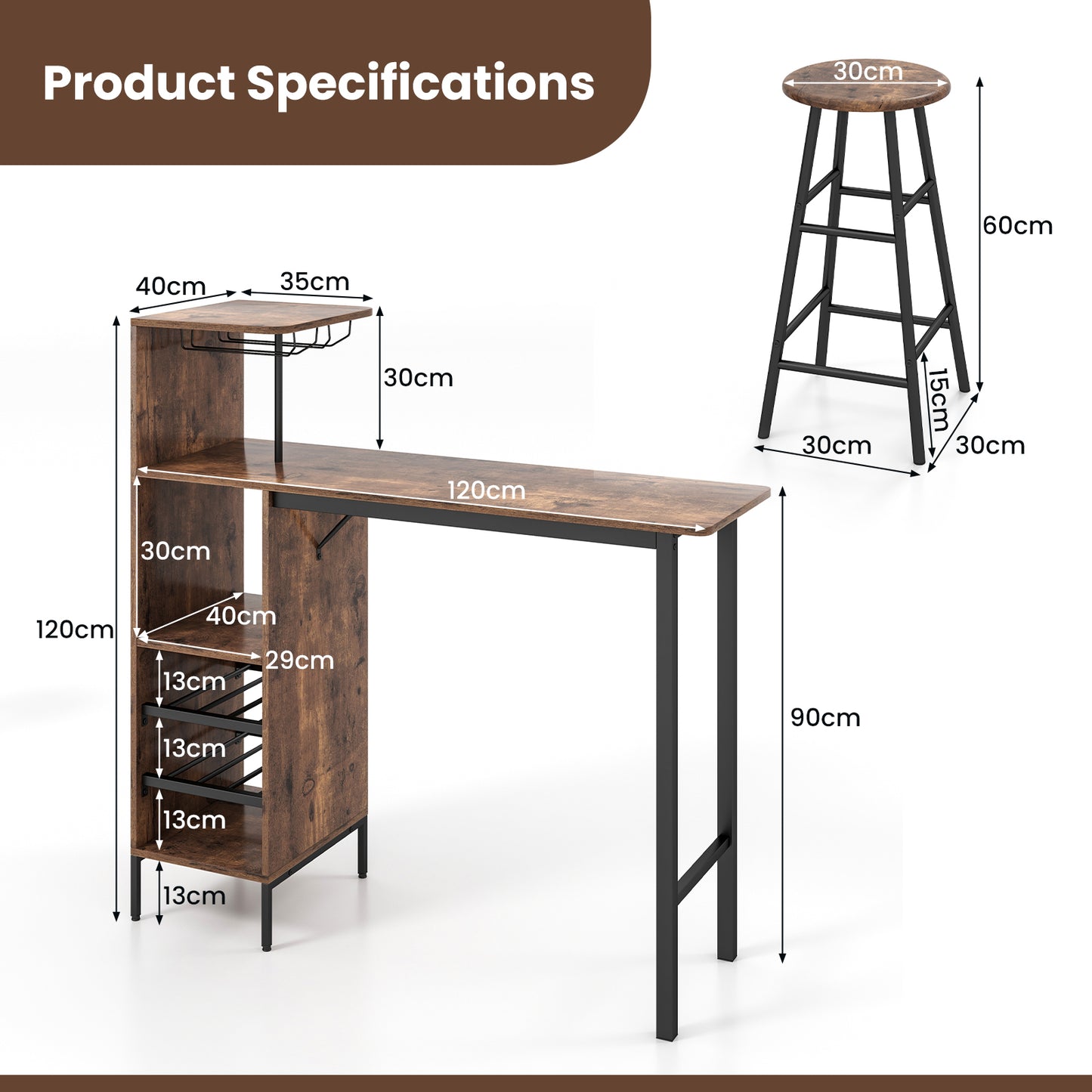 Counter Height Dining Table Set for Bistro Living Room-Dark Brown