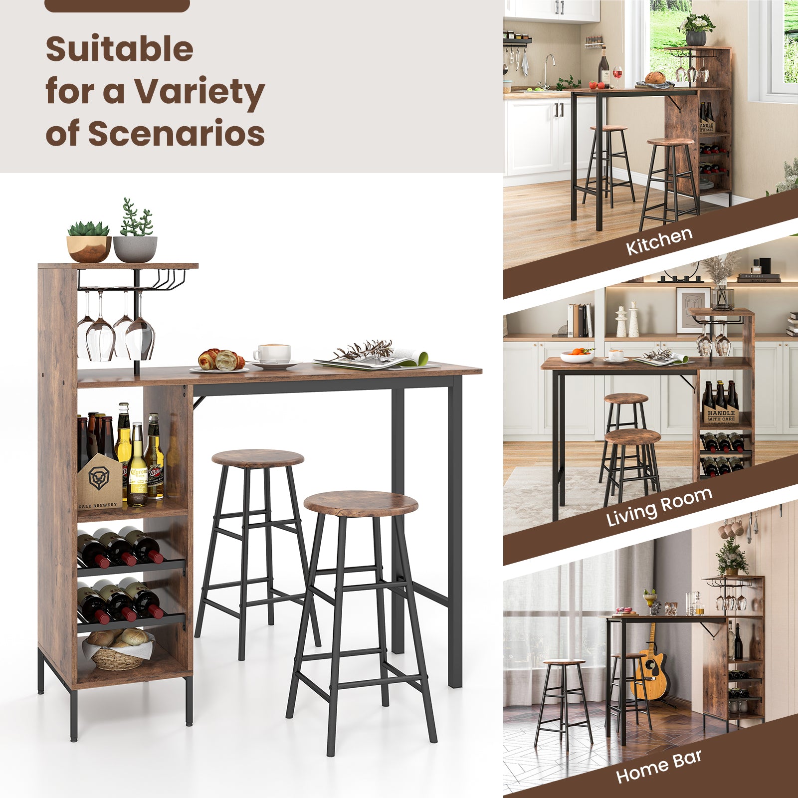 Counter Height Dining Table Set for Bistro Living Room-Dark Brown