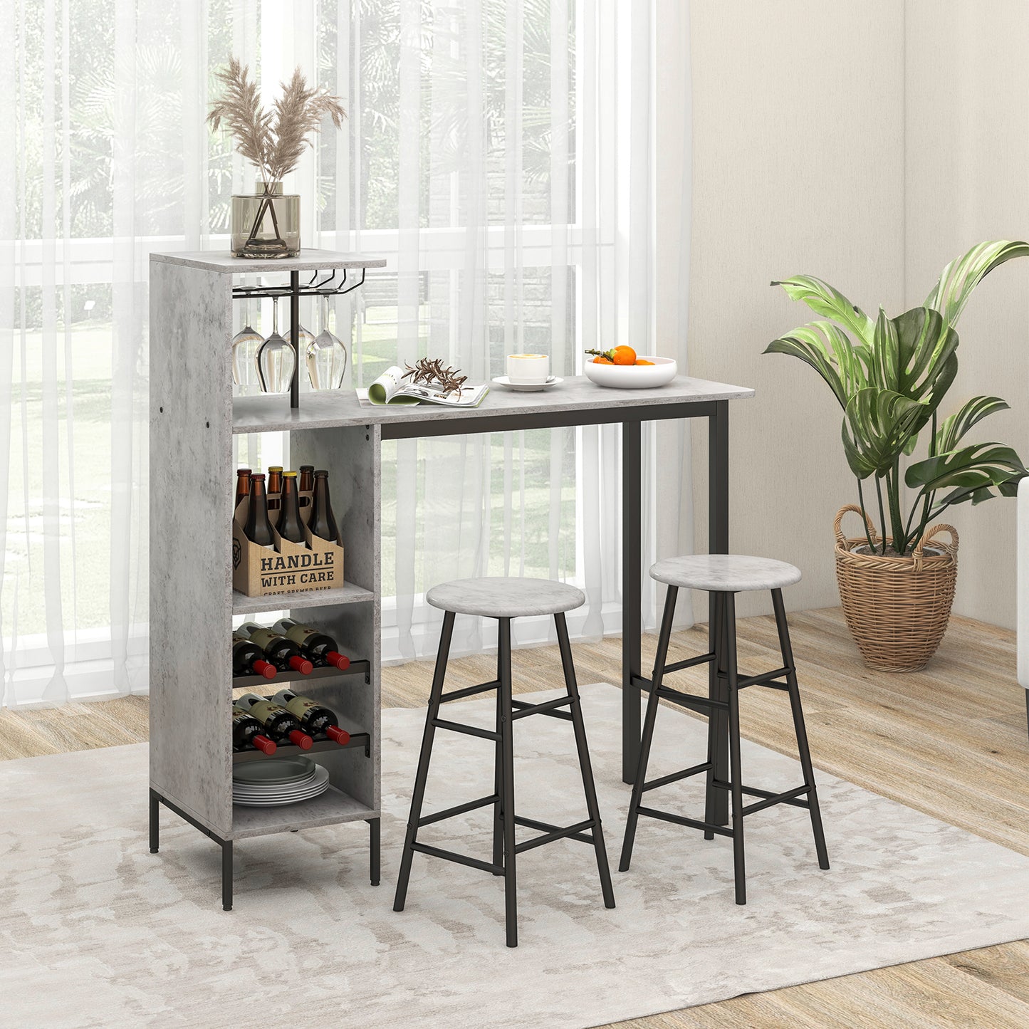 Counter Height Dining Table Set for Bistro Living Room-Grey