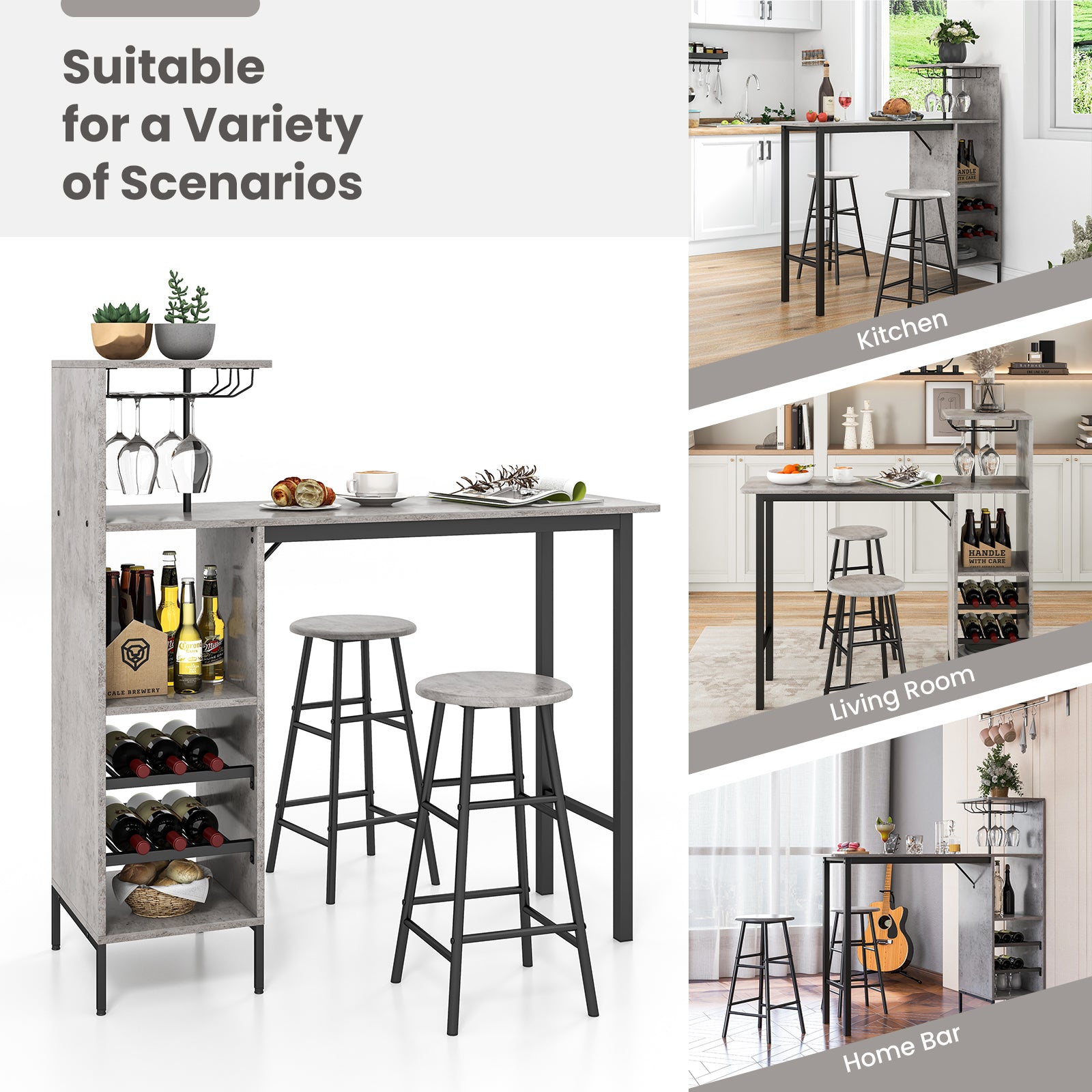 Counter Height Dining Table Set for Bistro Living Room-Grey