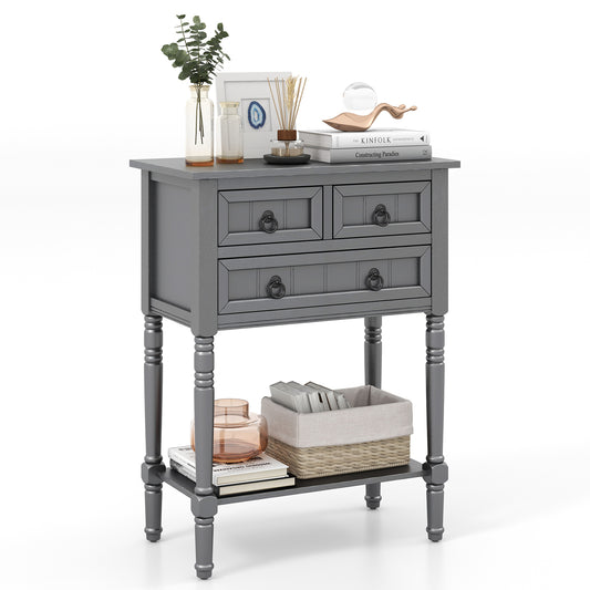 Narrow Console Table with 3 Storage Drawers and Open Bottom Shelf