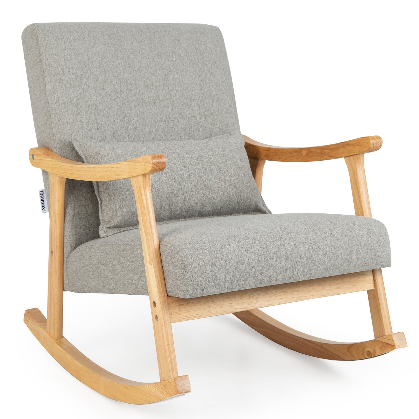 Upholstered Rocking Chair with Rubber Wood Frame-Grey