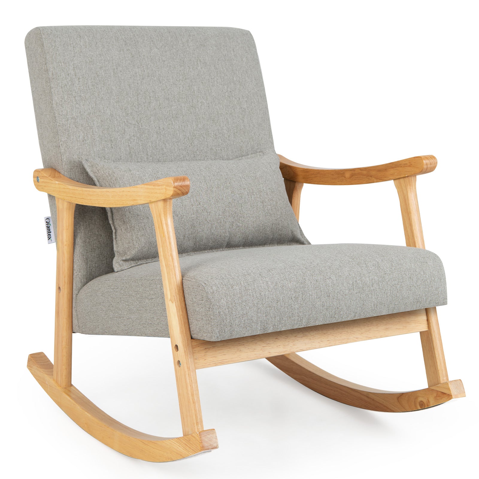 Upholstered Rocking Chair with Rubber Wood Frame-Grey