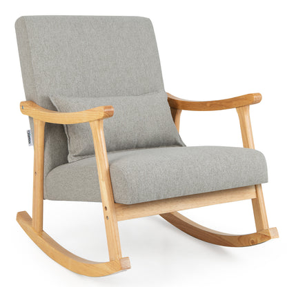 Upholstered Rocking Chair with Rubber Wood Frame-Grey