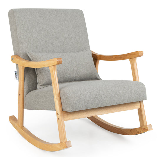 Upholstered Rocking Chair with Rubber Wood Frame-Grey