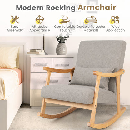 Upholstered Rocking Chair with Rubber Wood Frame-Grey