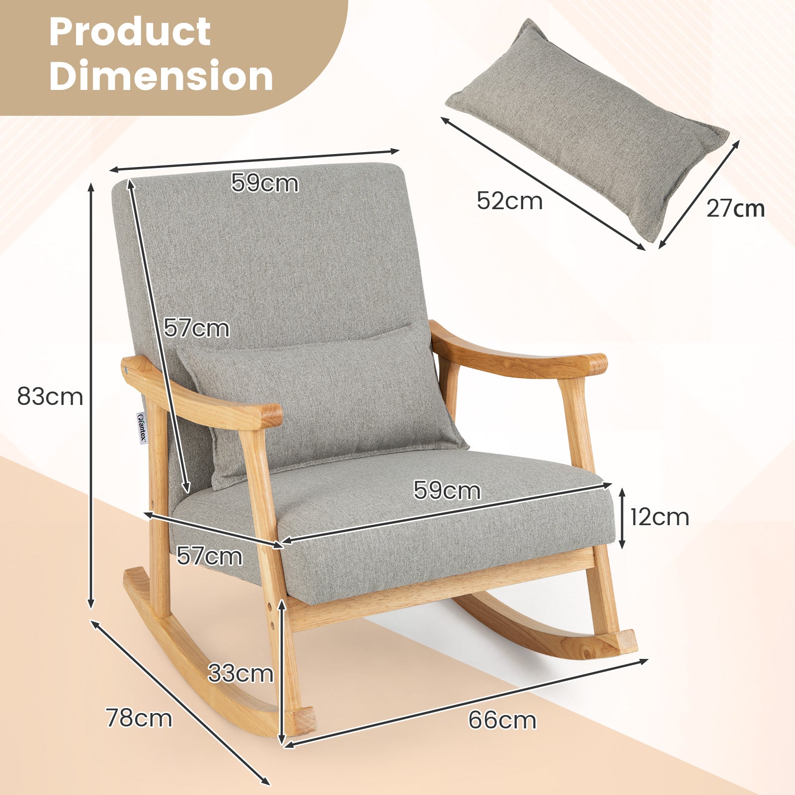 Upholstered Rocking Chair with Rubber Wood Frame-Grey