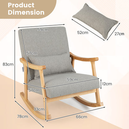 Upholstered Rocking Chair with Rubber Wood Frame-Grey