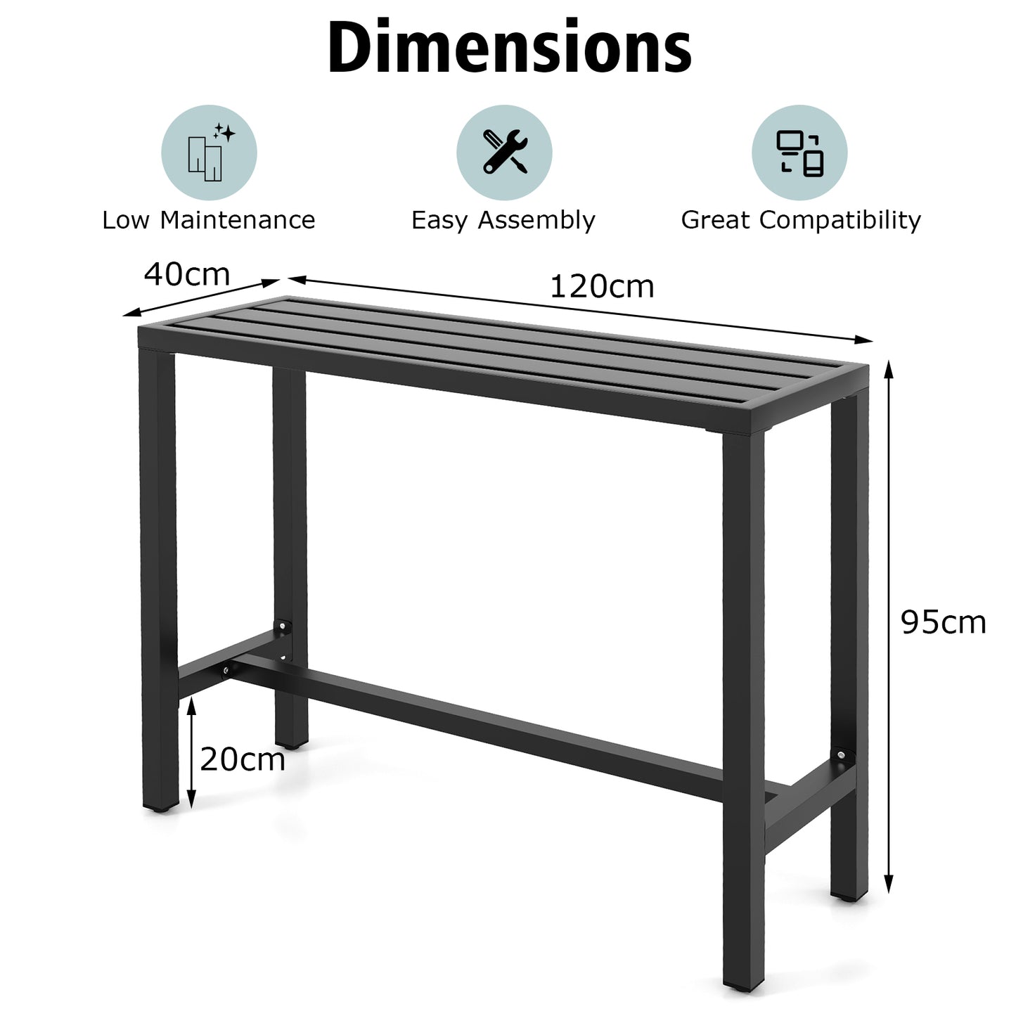 120/140 x 40cm Outdoor Bar Table with Adjustable Foot Pads-M