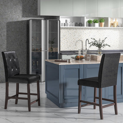 Set of 2 Padded Bar Stools with Rubber Wood Legs