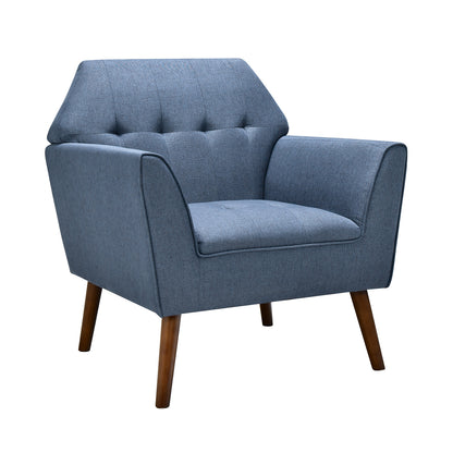 Modern Tufted Upholstered Accent Chair with Rubber Wood Legs-Blue