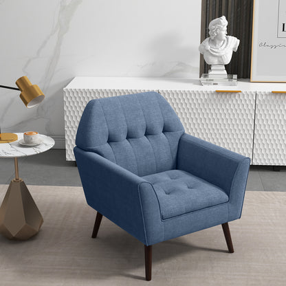Modern Tufted Upholstered Accent Chair with Rubber Wood Legs-Blue