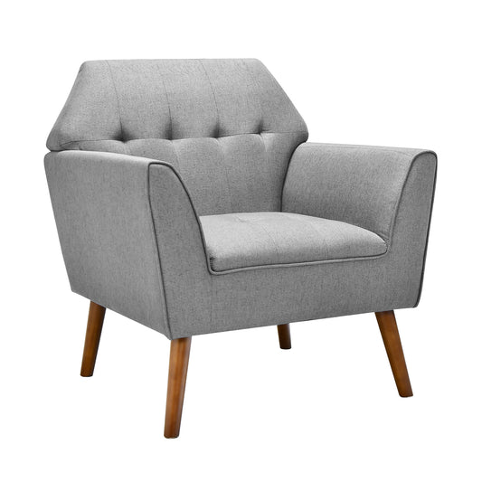 Modern Tufted Upholstered Accent Chair with Rubber Wood Legs-Grey