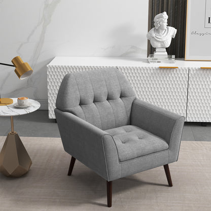 Modern Tufted Upholstered Accent Chair with Rubber Wood Legs-Grey