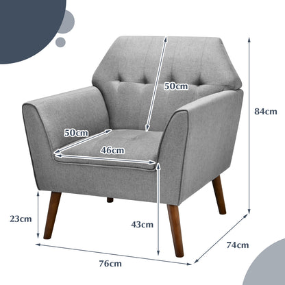 Modern Tufted Upholstered Accent Chair with Rubber Wood Legs-Grey